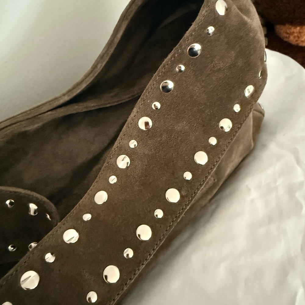 Gimaguas Silver Studded Suede Maxi Franca Shoulder Bag in green khaki NEW UNUSED - Picture 5 of 11